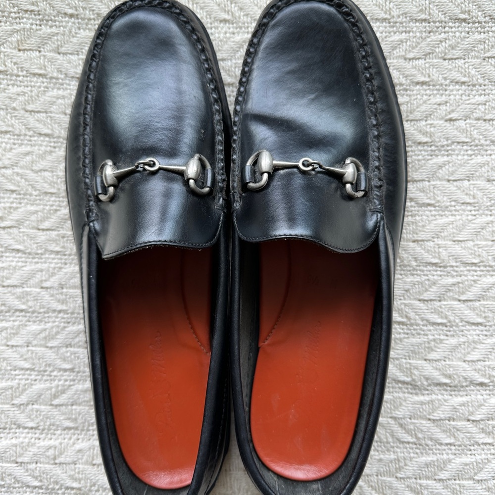 Peter Millar Black Leather Slip-On Loafers